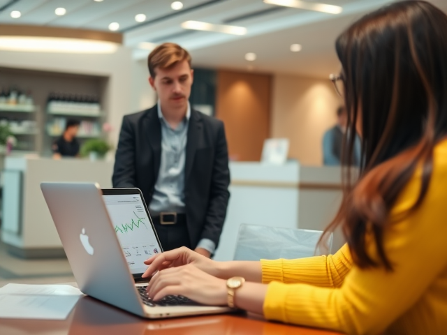 Business owner evaluating queue management system benefits for operational efficiency